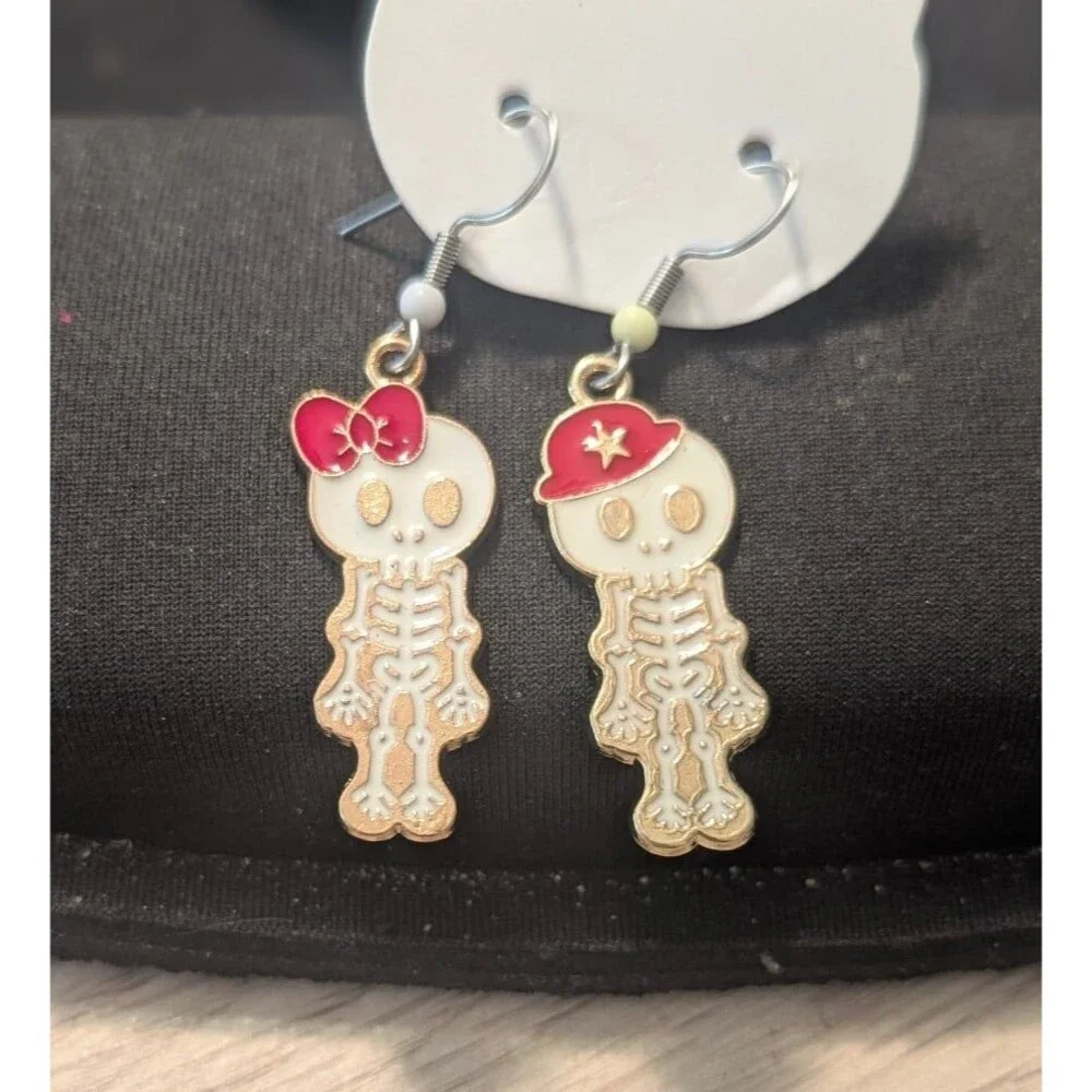 Handcrafted Halloween Boy Girl Skeleton Dangle Earrings